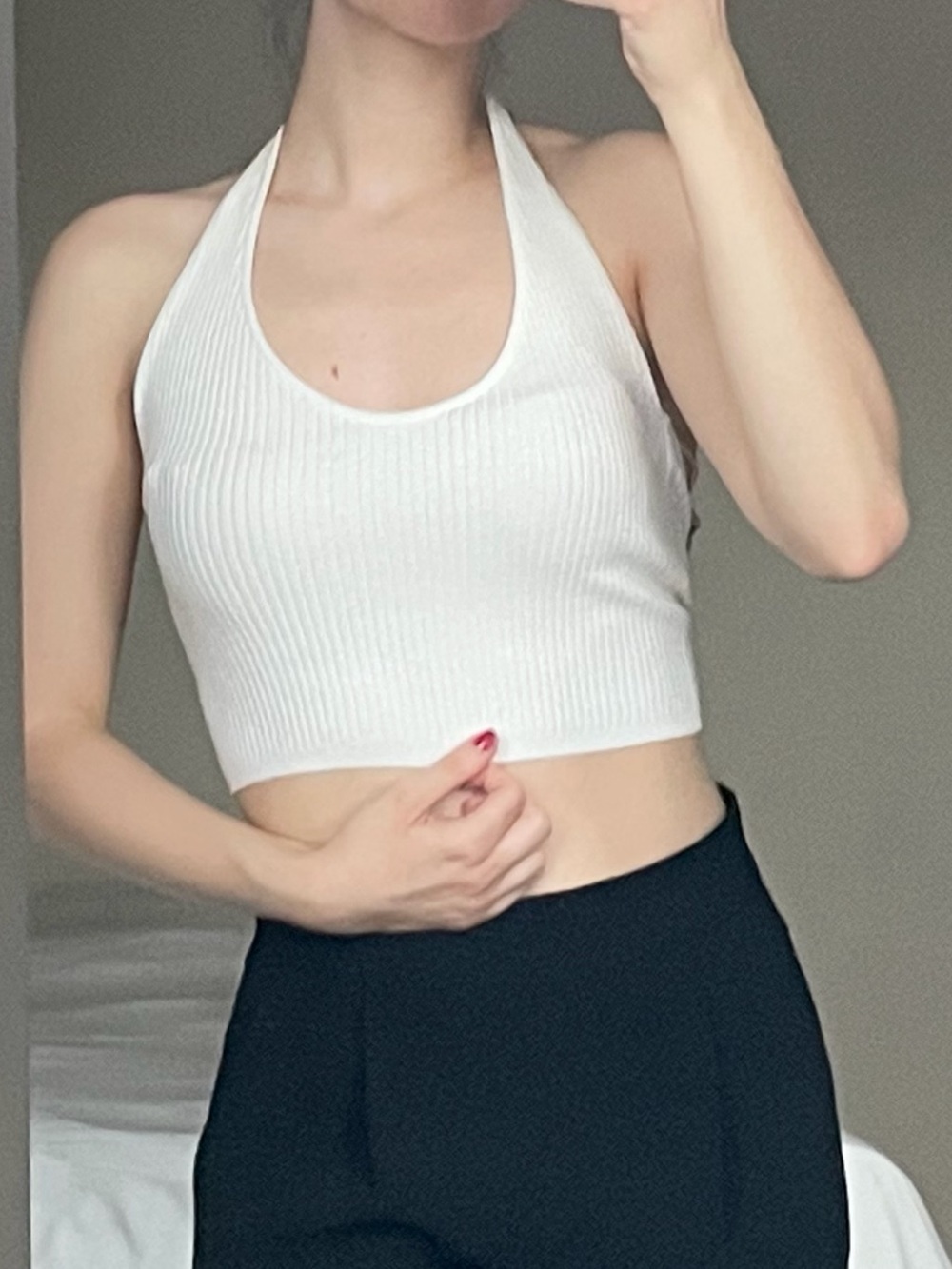 Aritzia White Ribbed Halter Crop Top